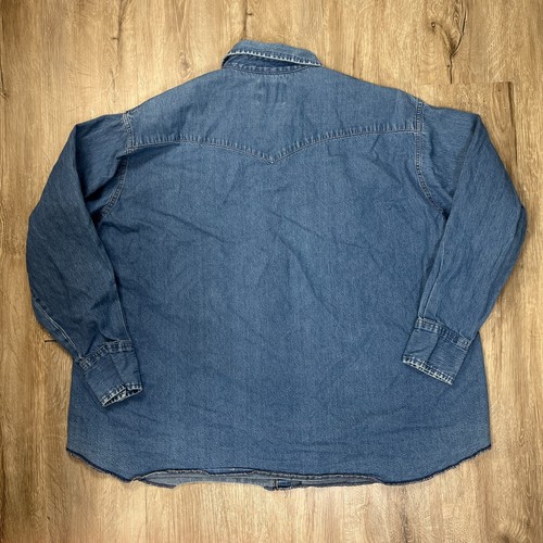 Camisa Western De Colección Wrangler Para Hombre 3XL Perla A Presión Cambray Denim Algodón De Colección - Imagen 2 de 6