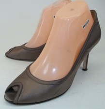 Isaac Womens Shoes Heels US 8 M Brown Fabric Leather Slip-on Peep Toe Italy 2344
