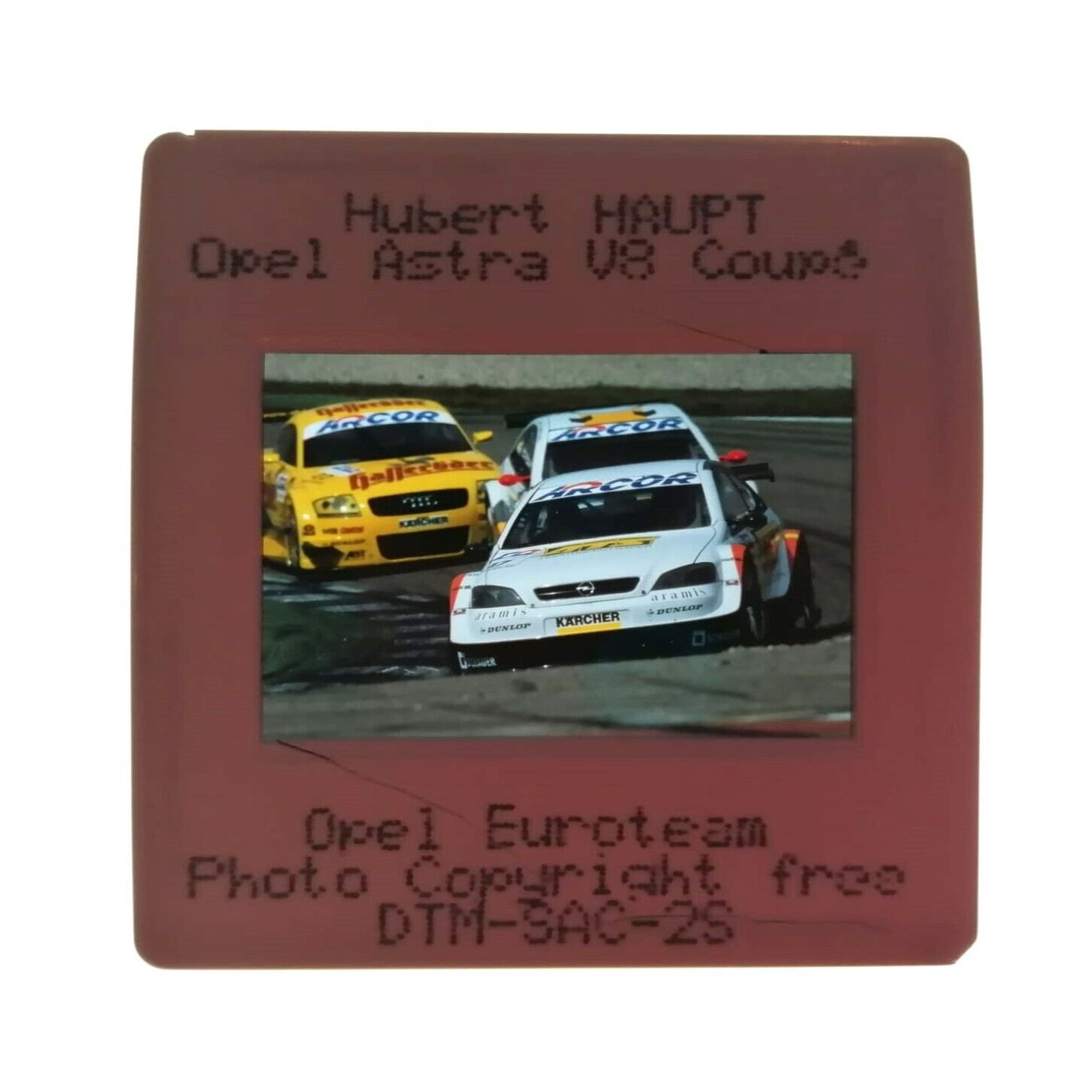 altes Presse Foto DIA, Opel Astra G V8 DTM Euroteam, Hubert Haupt, Jahr 2000