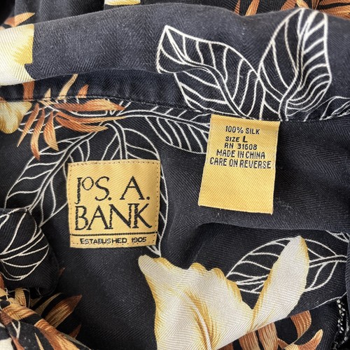 Jos. A. Banks Silk Hawaiian Shirt Size Large Black Brown Gold Floral Men's - Picture 3 of 4