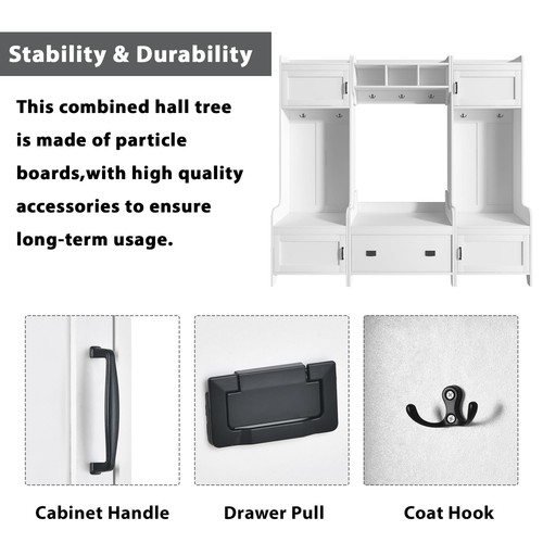 4-in-1 Multiple Functions Hallway Coat Rack with Seven Metal Black Hooks - Picture 3 of 14