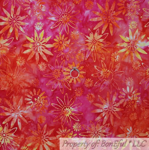 BonEful Fabric FQ Cotton Quilt Red Pink Orange Tone BATIK Tropical Hawaii Flower - Picture 1 of 12