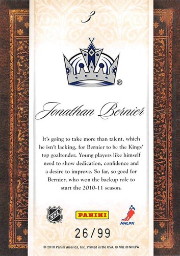 2010-11 Crown Royale Calder Collection #3 Jonathan Bernier /99 - Bild 2 von 2