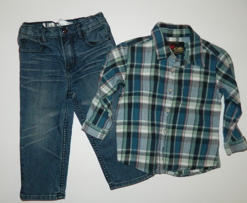 QUIKSILVER garçon CLASSIQUE taille adj JEANS + TENUE CHEMISE FLANELLE * 24 mois