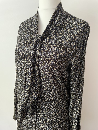 Vintage Laura Ashley Black Ditsy Print Pleated Maxi Loose Fit Dress Size 12/14 - Picture 5 of 11