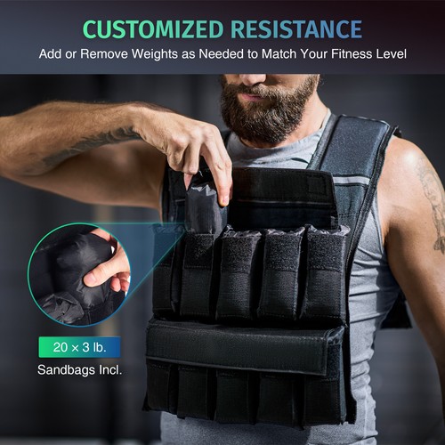 ZELUS 20/30/60lb Adjustable Weighted Weight Vest For Men Running Gym Training - Picture 5 of 20