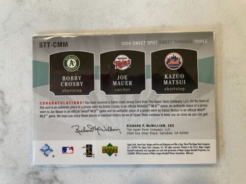 2004 Sweet Spot Triple Game Used Jersey Relic Mauer Matsui Crosby HOF /99 - Picture 2 of 2