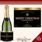 Personalised Christmas Prosecco Label Black Custom Bottle Sticker Present Gift