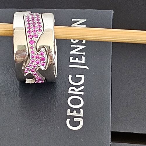 Georg Jensen Fusion Pink Sapphire Centre w. 18ct White Gold Rings x2 Sz 50 Small - Picture 14 of 24