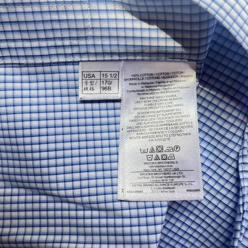 Brooks Brothers klassisches bügelfreies Hemd 15,5x34 blau kariert Supima Baumwolle - Bild 8 von 8