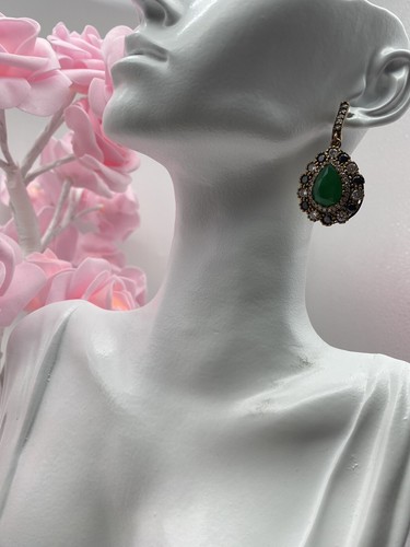 Vintage Sterling Silver 925 Earrings Green Crystal Glass CZ 22.76g Loose Closure - Picture 3 of 10
