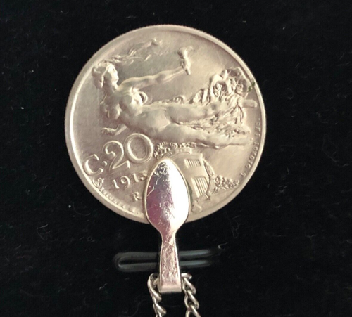 Authentic ITALY 1913 20 CENTESIMI COIN NECKLACE- Pendant and 24" Chain - Picture 5 of 9