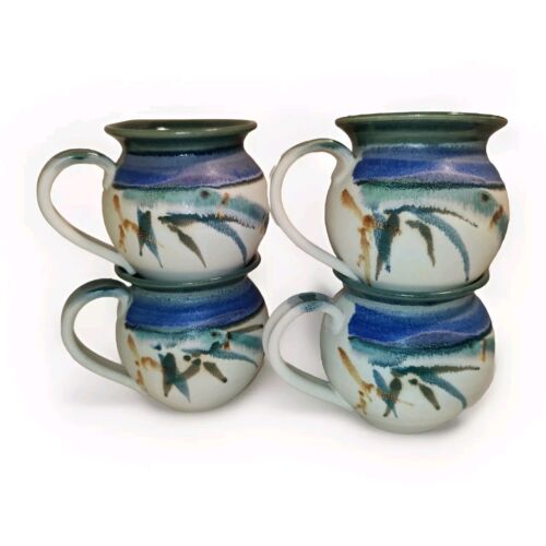 Set 4 tazze ceramica Moon Road verde blu bambù firmate caffè bar tè Hawaii - Foto 3 di 19