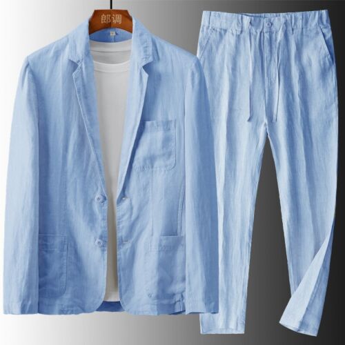 Casual Linen Suit Set Men's Spring Thin Fashionable Loose Handsome Two-piece Set - Picture 31 of 31