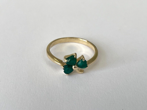 Agate Ring 9ct Gold Clover Leaf Ring Green Agate Clover Gold Ring - Size O 1/2 - Picture 15 of 16