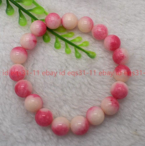 Charming 6-10mm Honey Peach Jade Round Gemstone Beads Necklace Bracelet Set - Picture 7 of 15