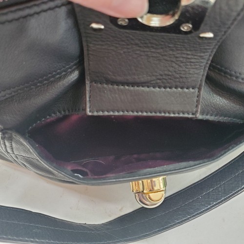 B. Makowski schwarz Leder 2-farbig Metall Organizer Schultertasche Handtasche 3 Abschnitte! - Bild 17 von 24