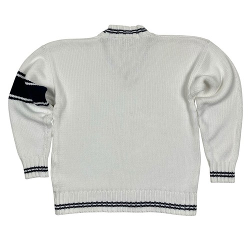 VTG Gap White & Navy Blue Cotton Tennis Sweater Preppy Collegiate England Size M - Picture 8 of 16