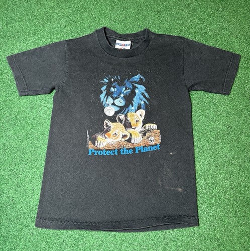 Vintage 90s Y2K Protect The Planet Lion Cub Safari Kids Small 6-8 T Shirt