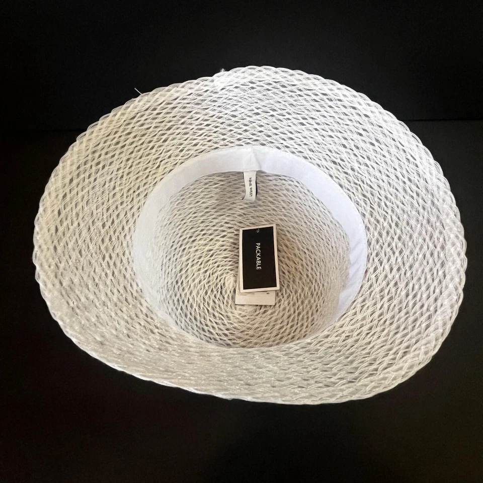 Sombrero para el sol Nine West para mujer blanco ala ancha barco jardín golf viaje paja verano Foto 4 de 4