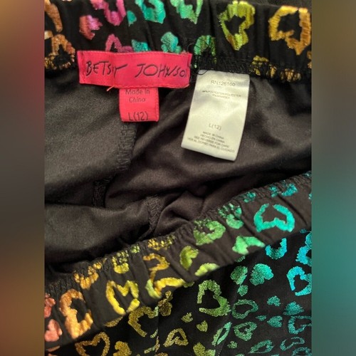 Betsey Johnson Girl's Rainbow Metallic Hearts Printed Leggings Sz Large (12) - Picture 3 of 6