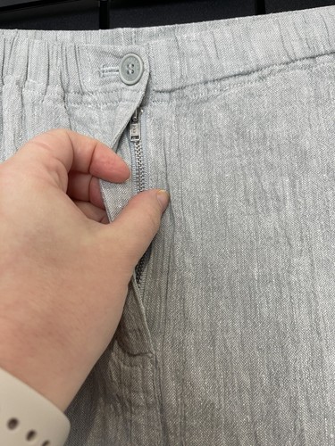 POETRY UK 10 Grey Linen Mix Cropped Trousers Crinkle Effect Lagenlook Boho - Picture 4 of 11