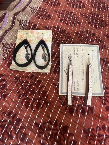 lot of 2 Genuine Leather Handmade Earrings Dangle Drop Hoop Nickel Free Snake - Picture 2 of 4