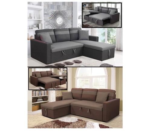 DIVANO LETTO ANGOLARE CONTENITORE LED BRACCIOLI GRIGIO O MARRONE MATRIMONIALE IT - Foto 1 di 8