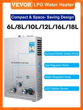 6/8/10/12/16/18L Propane Gas LPG Tankless Hot Water Heater Boiler Shower Kit