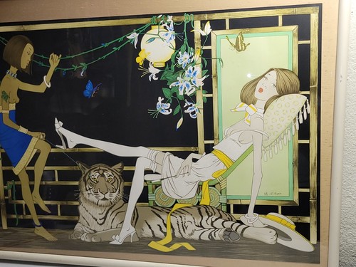 Philippe Henri Noyer Art Madam With Tiger Serigraph Signed Numbered 62/200 - Picture 7 of 16