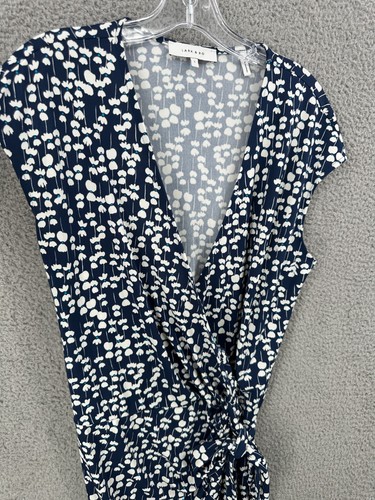 Lark & Ro Cap Sleeves Wrap Dress Blue Floral Print Size L Work Classic Career - Picture 6 of 11