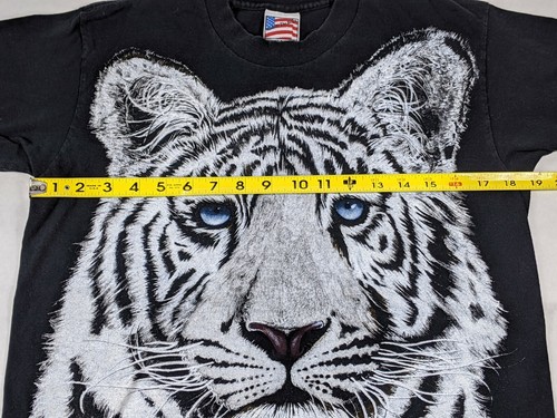 Vintage White Tiger T-Shirt Size Medium Cotton Vtg Tee Black Animal Print - Picture 8 of 9