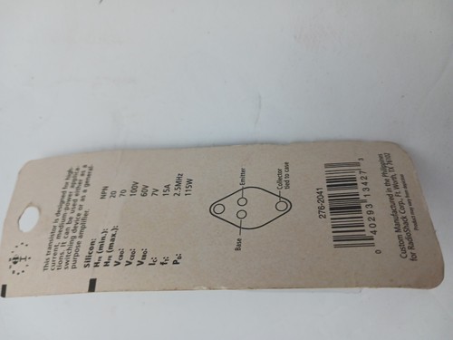 2N3055 Type Transistor NPN Silicon 276-2041 RadioShack NIP NOS - Picture 4 of 4