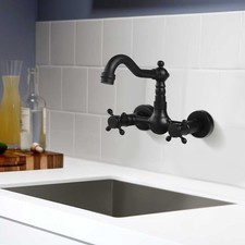 Bathroom Kitchen Faucet Center Wall Mount 2Handle Restaurant Sink Mixer Tap