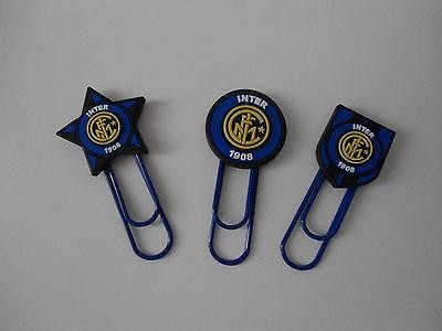INTER 3 FERMAFOGLI SEGNALIBRO FERMACARTE FERMAGLI CUORE NEROAZZURRO GADGET - Imagen 1 de 1