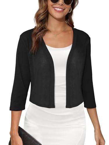 Damen 3/4 Ärmel dünne Shrugs leicht vorne offen Cropped Large C01-schwarz - Bild 1 von 5