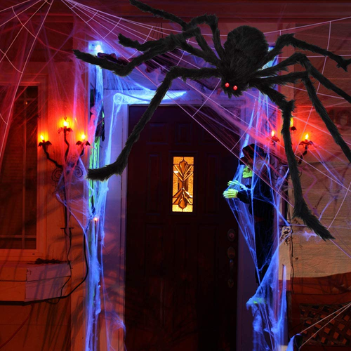 200" Halloween Spider Web + 59" Giant Spider Decorations Fake Spiders with Trian - Picture 6 of 12