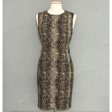 Calvin Klein Womens Dress 14 Brown Snake Reptile Print Sheath Classic Mob Wife