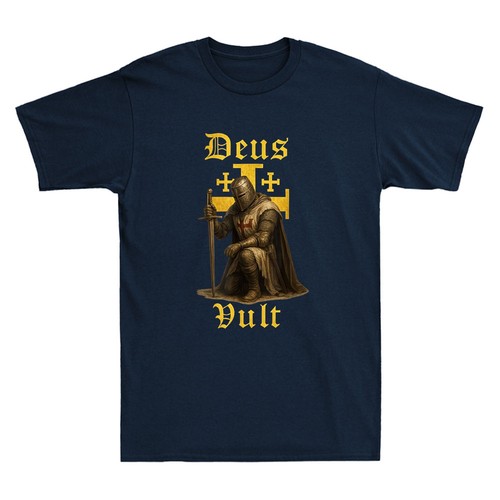 Deus Vult - Warrior Of Christ With Jerusalem Cross Men's Short Sleeve T-Shirt - Picture 5 of 8