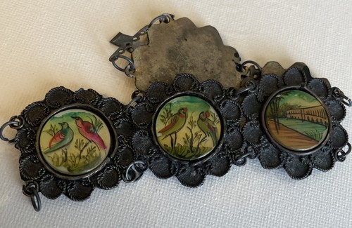 Antique Persian Storyteller Bracelet 5 Decorative MOP panels Birds Deer - Bild 1 von 11