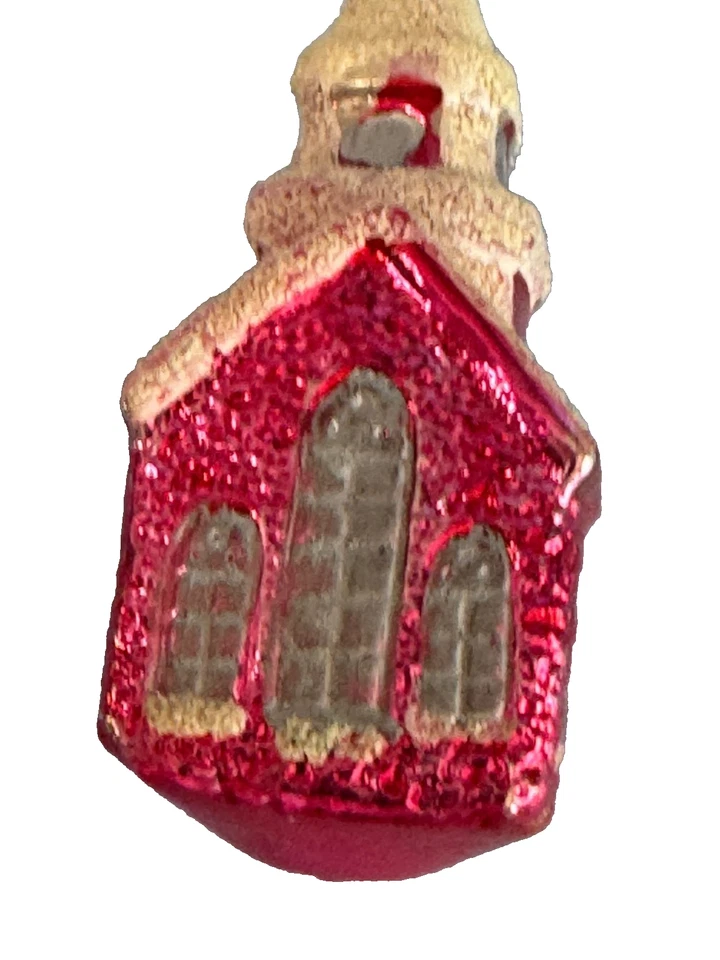 复古 3.75 英寸西德玻璃教堂装饰红色云母雪石 1950 — 第 2/4 张图片