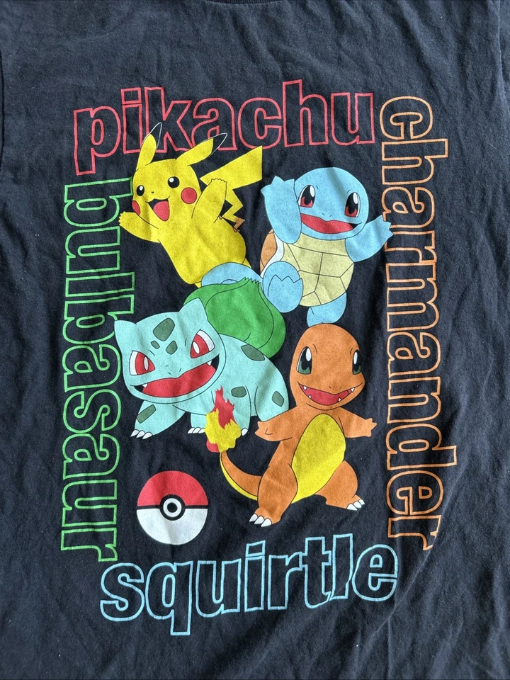 Camiseta Pokémon Nintendo Niños Pikachu Squirtle Charmander Negra Talla L Foto 2 de 3