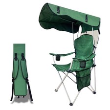 Portable Camping Chair with Canopy Shade- Folding Camping Lounge Chair with C...