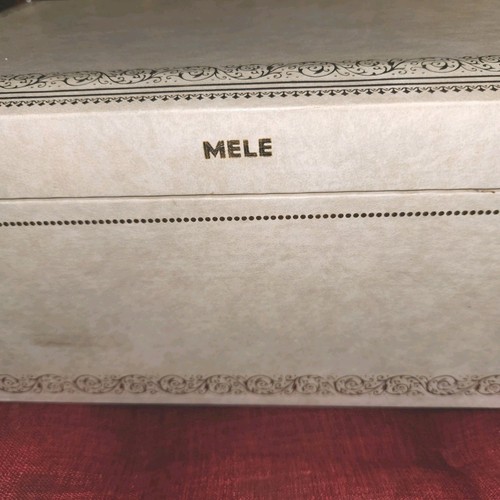 Vtg Large White Cream Mele 3 Tier Leather Gold Trim Jewelry Box Drawer MCM + Key - Picture 3 of 20