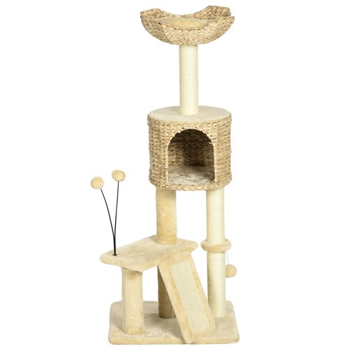 PawHut Katzen Kratzbaum 116 cm Katzenbaum mit Katzenhöhle, Katzenbett, Beige - Bild 3 von 10