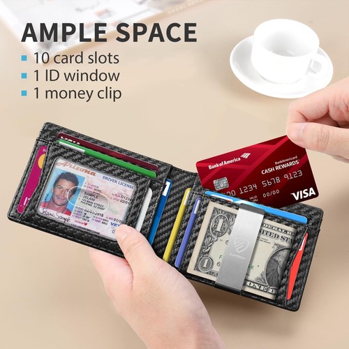 Mens Slim Wallet with Money Clip RFID Blocking Bifold Credit Card Holder for ... - Picture 2 of 6