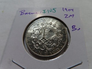 I105 Germany Bremen 1904 J Silver 2 Marks BU