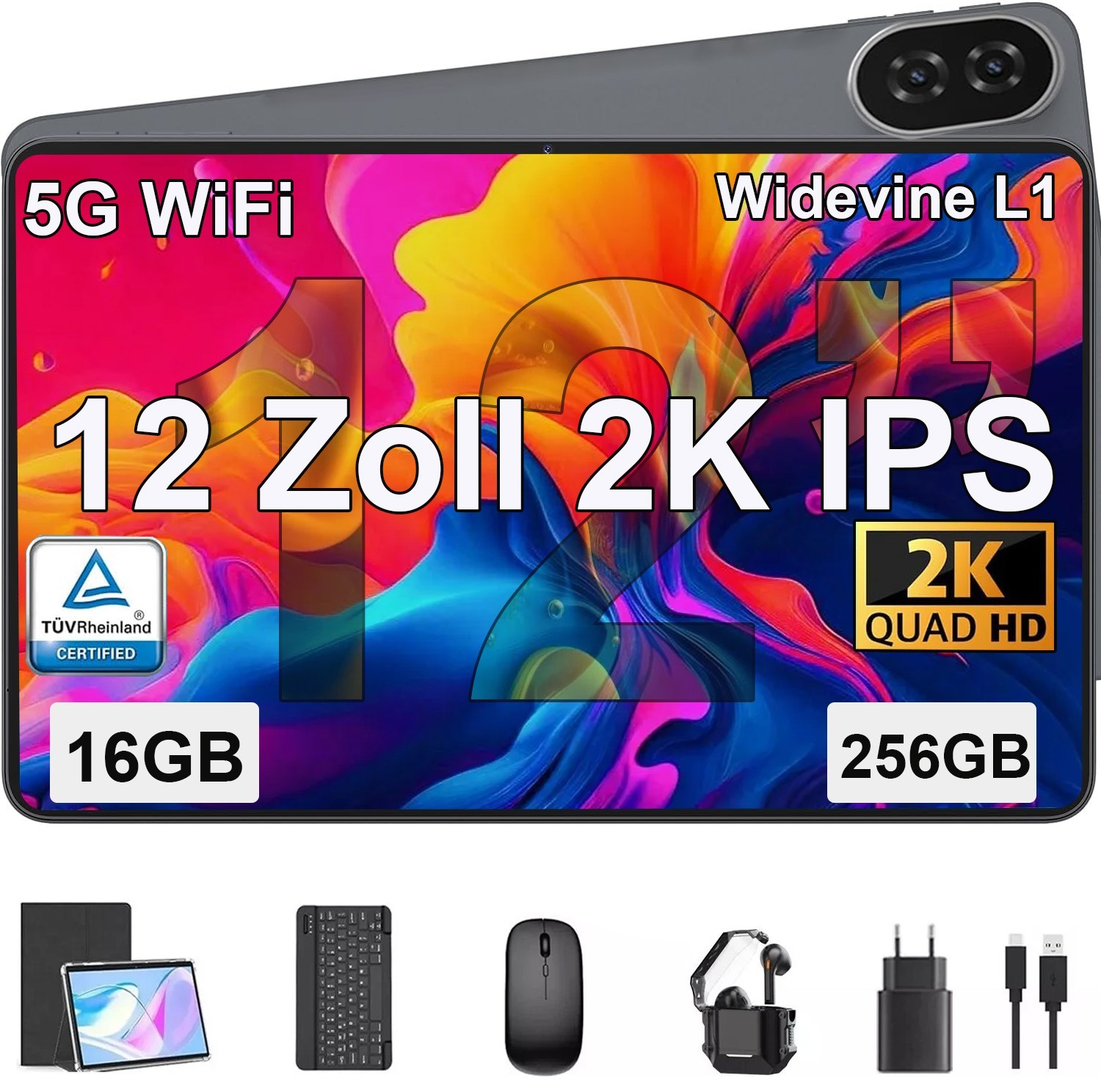 2025 Neueste Tablet Android 15 16GB+256GB 8000mAh 2K HD 5G WiFi 5MP+13MP USB-C