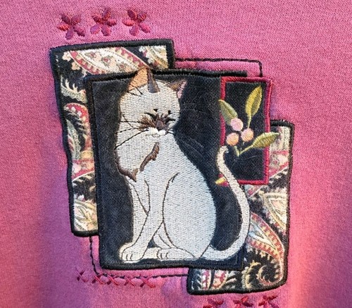 Sudadera De Colección Top Stitch Morning Sun Cat Mujer Años 90 Abuela - 22" W x 26" L - Imagen 2 de 7