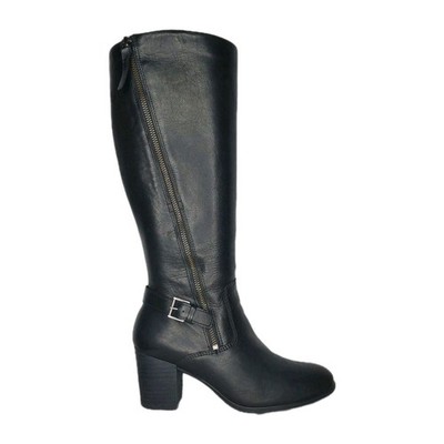 ECCO Shape 55 Tall Riding Boots Womens 6 Black Leather Block Heel Side Zip EU 37